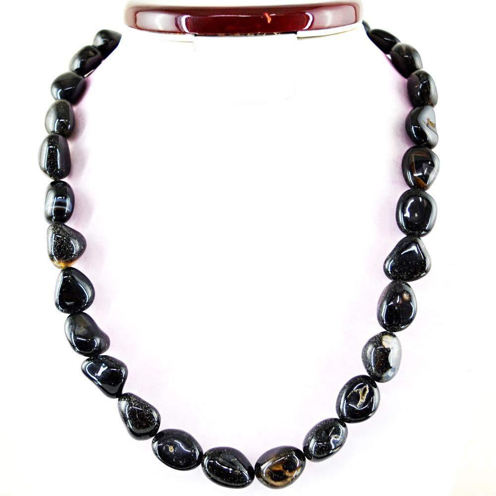 gemsmore:Natural Black Onyx Necklace 20 Inches Long Untreated Beads
