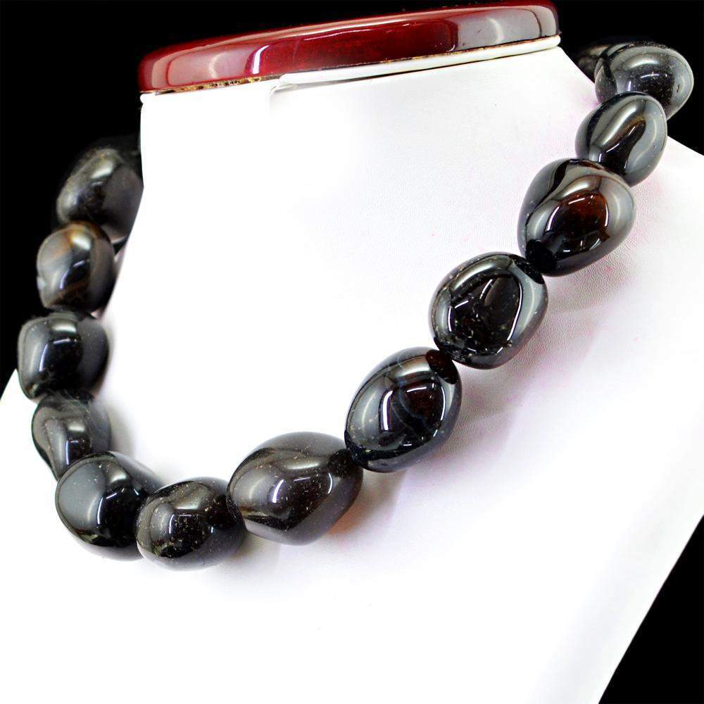 gemsmore:Natural Black Onyx Necklace Single Strand Untreated Beads