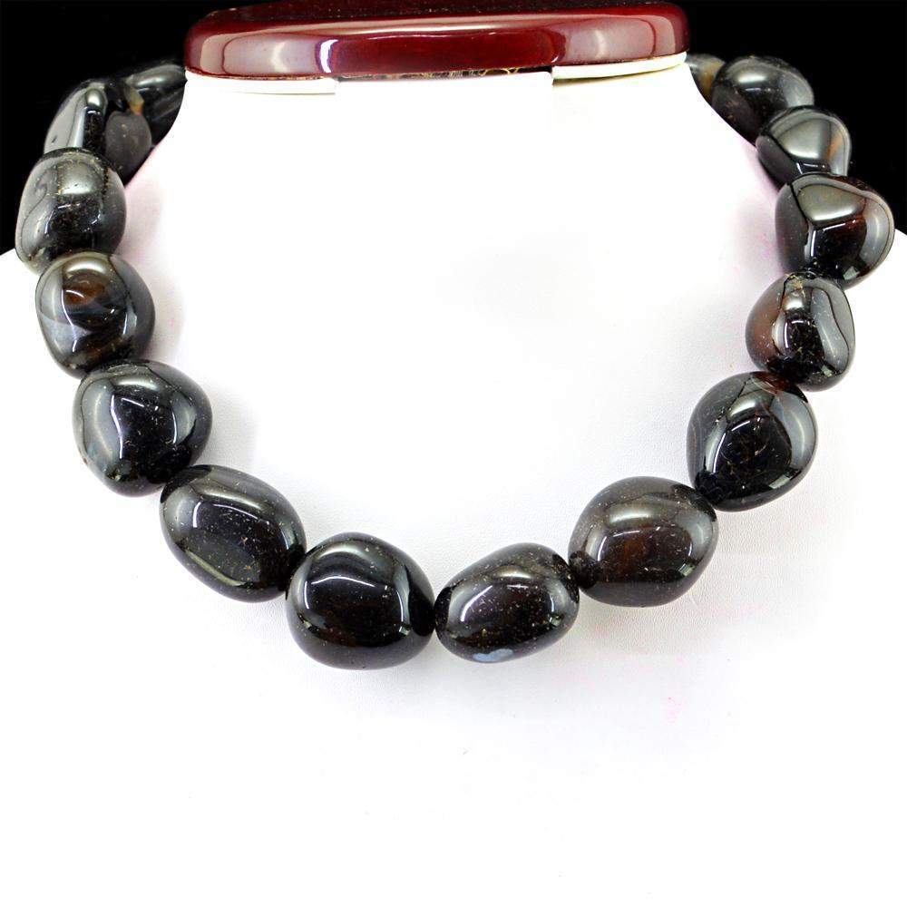 gemsmore:Natural Black Onyx Necklace Single Strand Untreated Beads