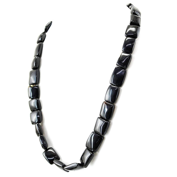 gemsmore:Natural Black Onyx Necklace Single Strand Untreated Beads