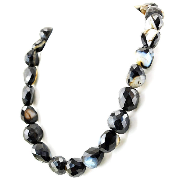 gemsmore:Natural Black Onyx Necklace Single Strand Untreated Faceted Beads