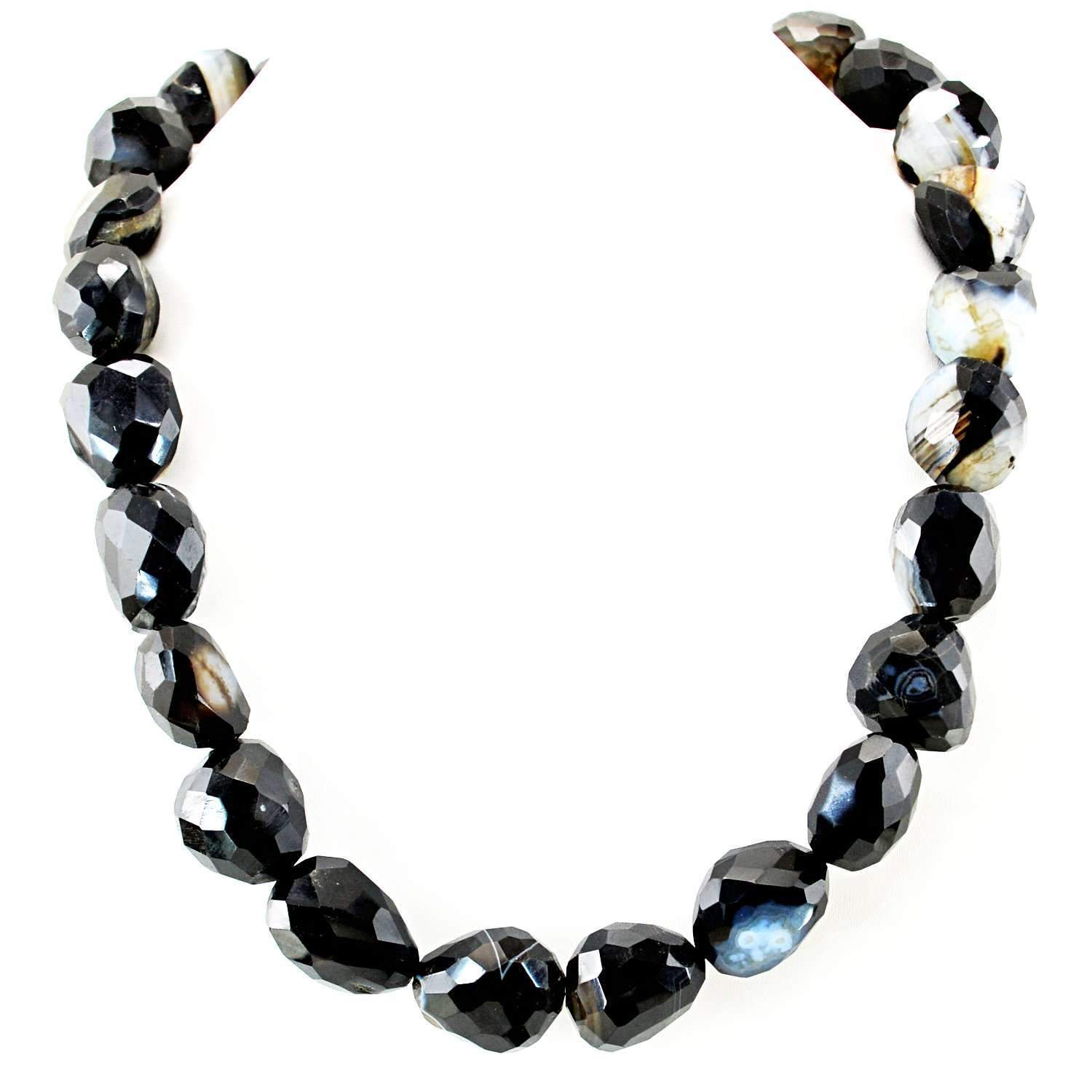 gemsmore:Natural Black Onyx Necklace Single Strand Untreated Faceted Beads