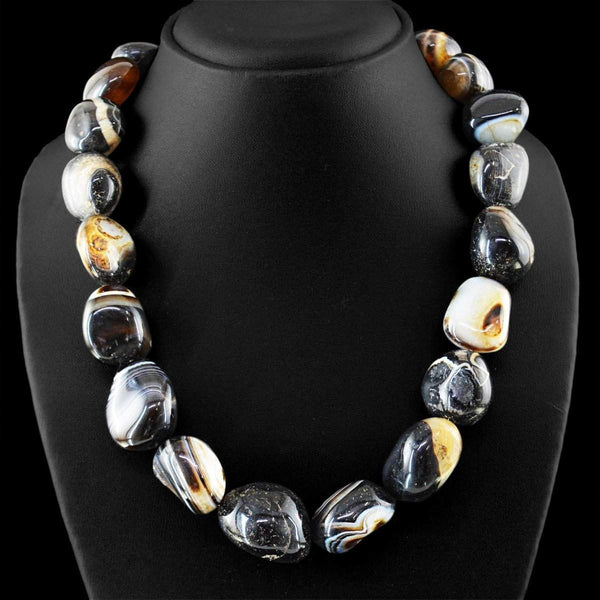 gemsmore:Natural Black Onyx Necklace Untreated Beads - Single Strand