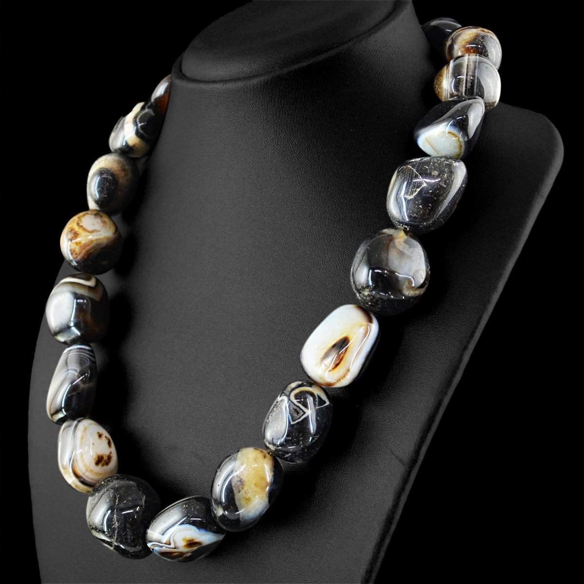 gemsmore:Natural Black Onyx Necklace Untreated Beads - Single Strand