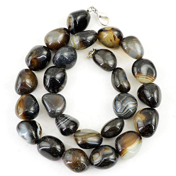 gemsmore:Natural Black Onyx Necklace Untreated Beads