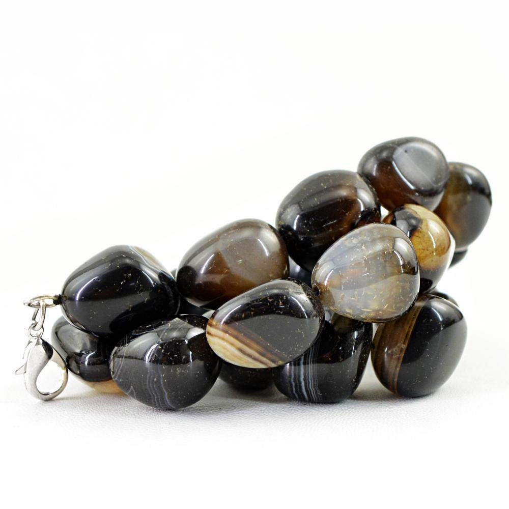 gemsmore:Natural Black Onyx Necklace Untreated Beads