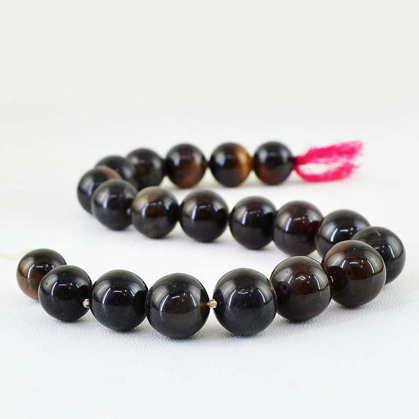 gemsmore:Natural Black Onyx Round Shape Beads Strand