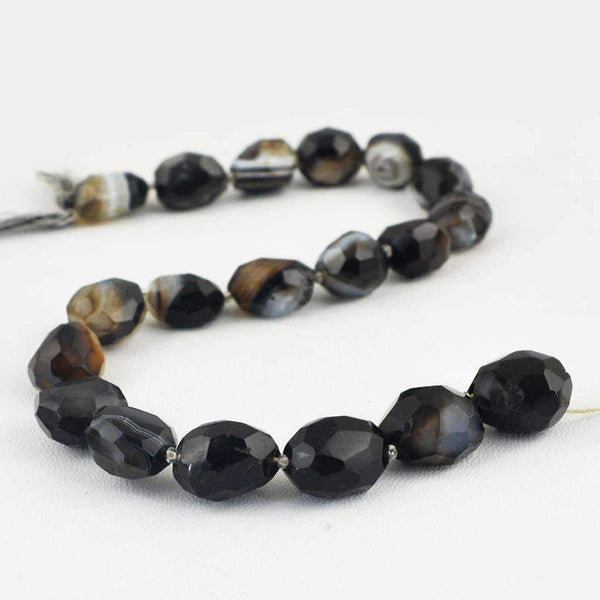 gemsmore:Natural Black Onyx Strand Faceted Drilled Beads