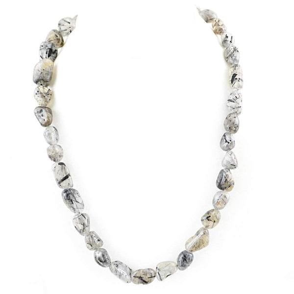 gemsmore:Natural Black Rutile Quartz Beads 20 Inches Long Necklace
