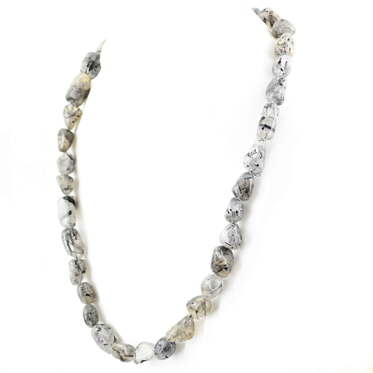gemsmore:Natural Black Rutile Quartz Beads 20 Inches Long Necklace