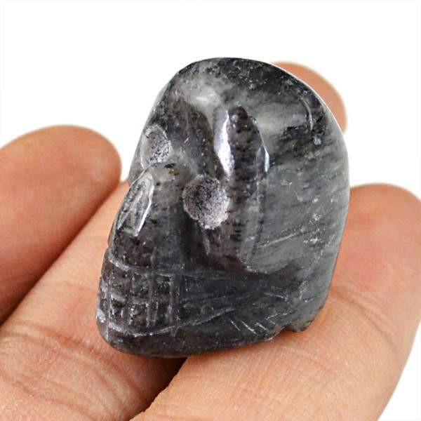 gemsmore:Natural Black Rutile Quartz Carved Skull Gemstone