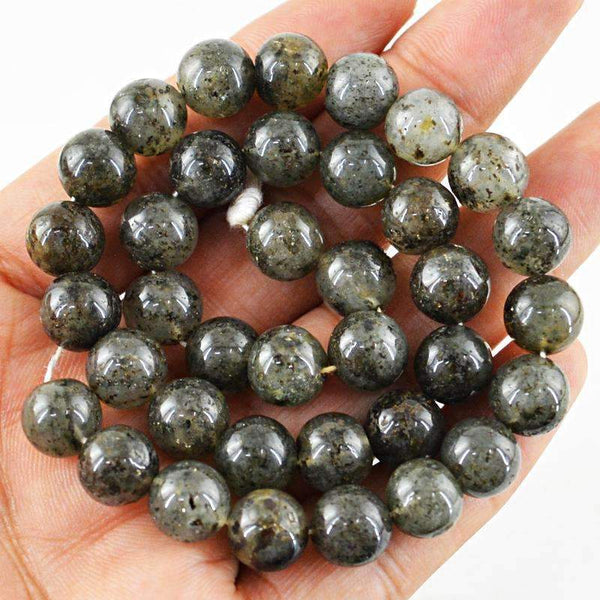 gemsmore:Natural Black Rutile Quartz Drilled Beads Strand - Round Shape