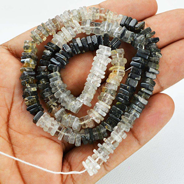 gemsmore:Natural Black Rutile Quartz Drilled Beads Strand