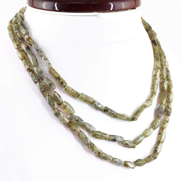 gemsmore:Natural Black Rutile Quartz Necklace 3 Strand Faceted Beads