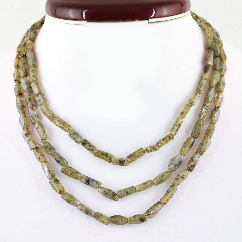 gemsmore:Natural Black Rutile Quartz Necklace 3 Strand Faceted Beads