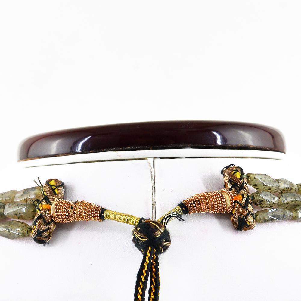 gemsmore:Natural Black Rutile Quartz Necklace 3 Strand Faceted Beads