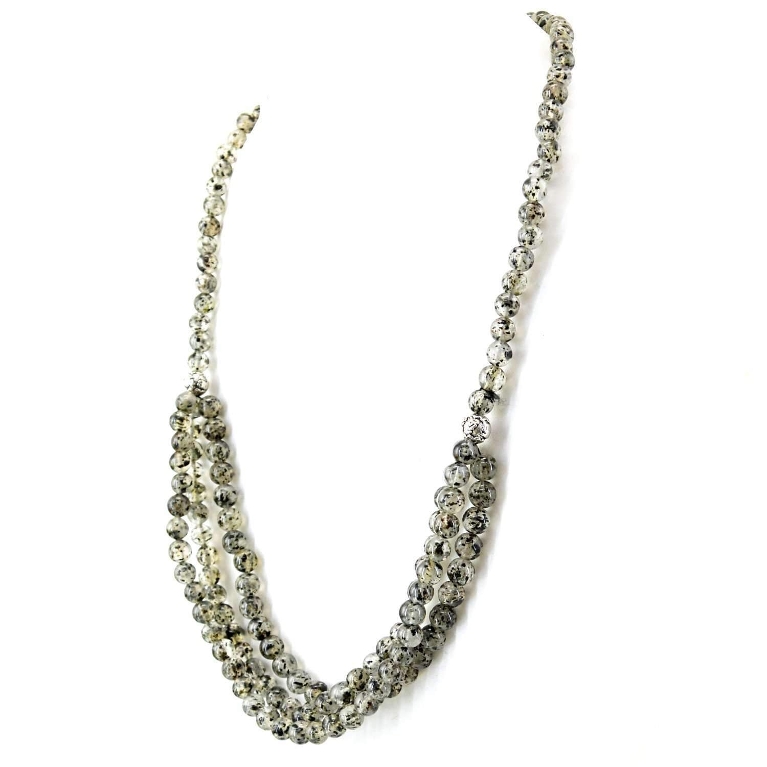 gemsmore:Natural Black Rutile Quartz Necklace Round Beads - 20 Inches Long