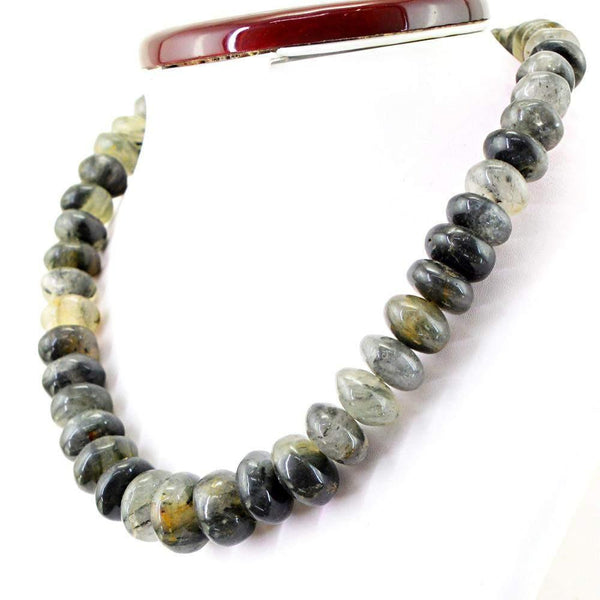 gemsmore:Natural Black Rutile Quartz Necklace Single Strand Round Necklace