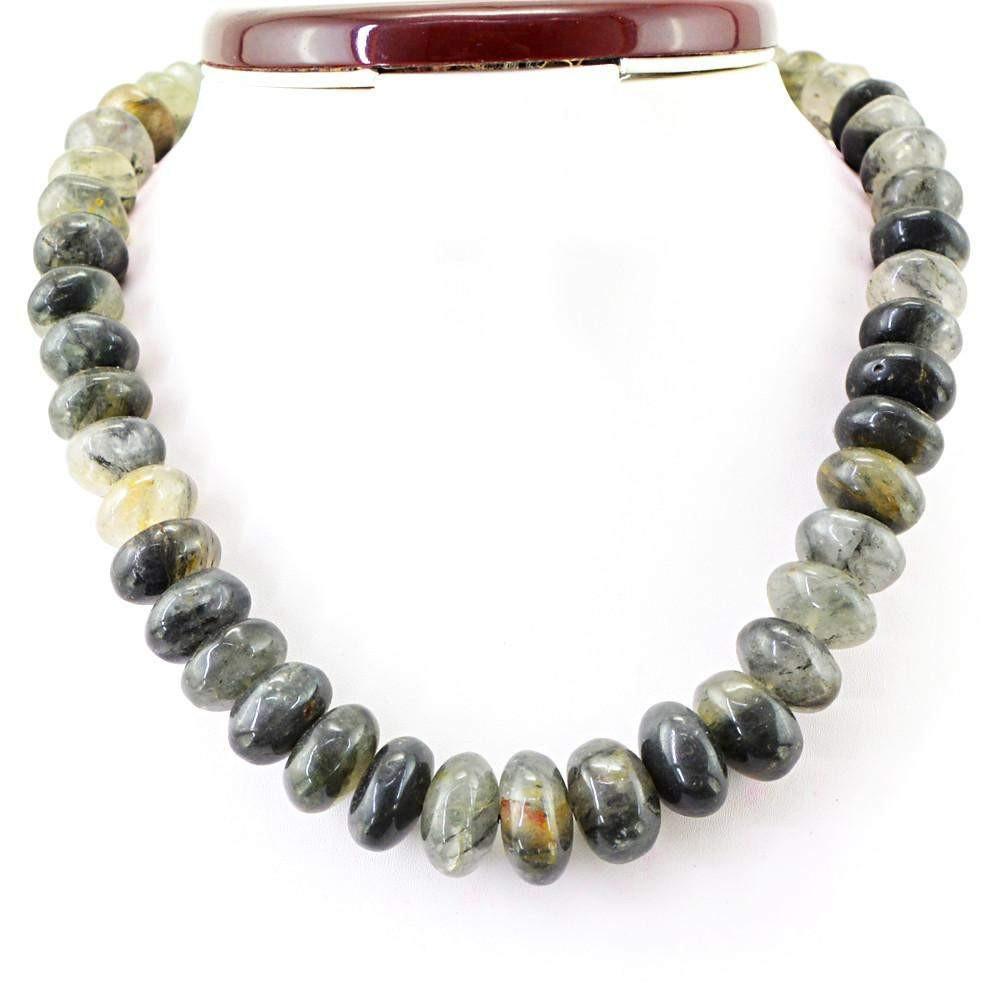 gemsmore:Natural Black Rutile Quartz Necklace Single Strand Round Necklace