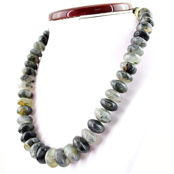 gemsmore:Natural Black Rutile Quartz Necklace Single Strand Unheated Round Shape Beads