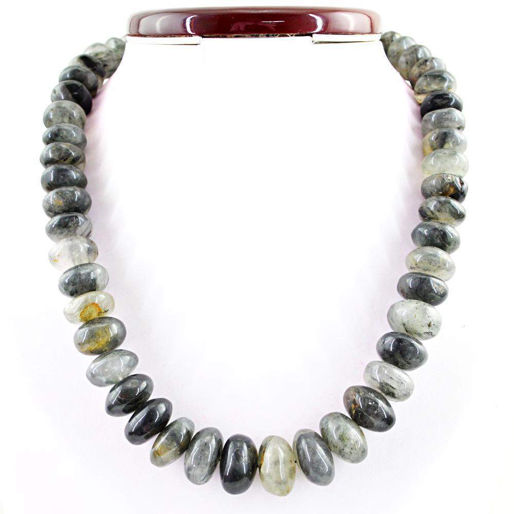 gemsmore:Natural Black Rutile Quartz Necklace Single Strand Unheated Round Shape Beads