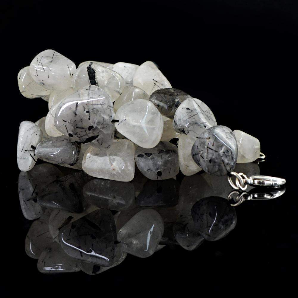 gemsmore:Natural Black Rutile Quartz Necklace Single Strand Untreated Beads
