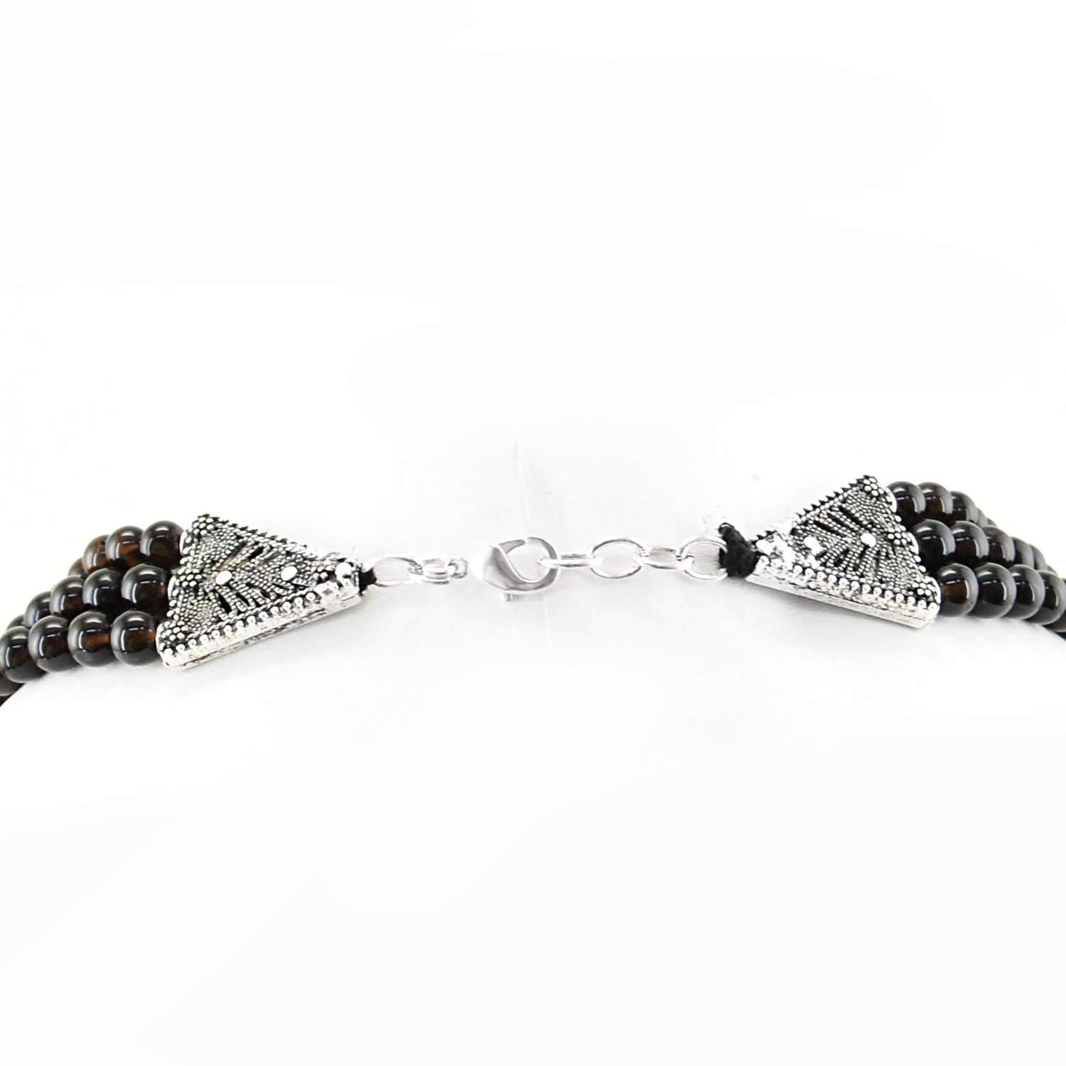 gemsmore:Natural Black Smoky Quartz Necklace 3 Strand - Round Beads