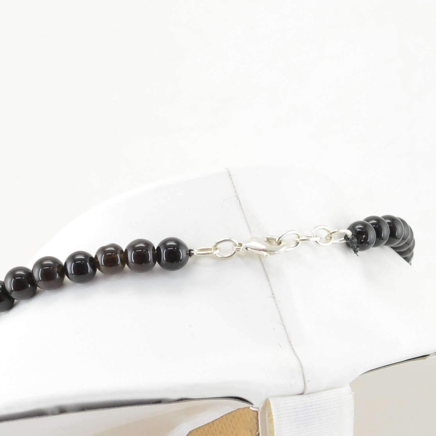 gemsmore:Natural Black Smoky Quartz Necklace Round Beads - Single Strand