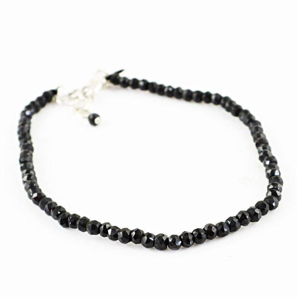 gemsmore:Natural Black Spinel Bracelet Round Shape Faceted Beads