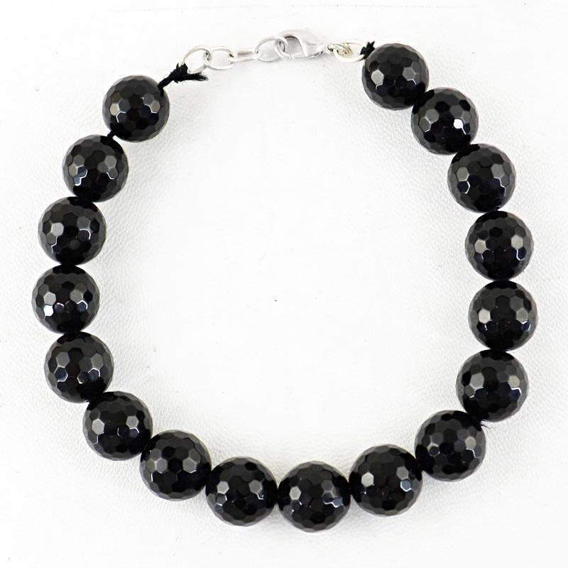 gemsmore:Natural Black Spinel Bracelet Round Shape Faceted Beads