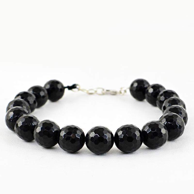 gemsmore:Natural Black Spinel Bracelet Round Shape Faceted Beads