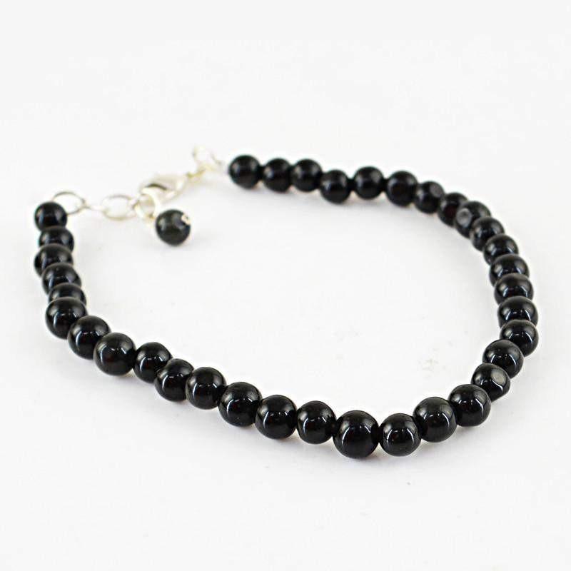 gemsmore:Natural Black Spinel Bracelet Round Shape Untreated Beads