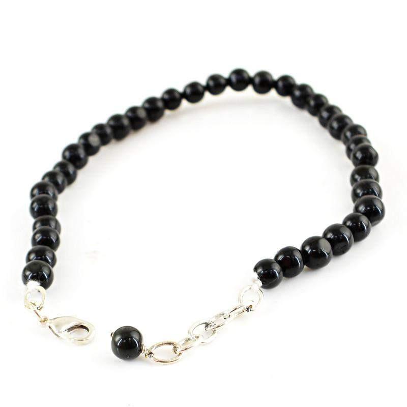 gemsmore:Natural Black Spinel Bracelet Round Shape Untreated Beads