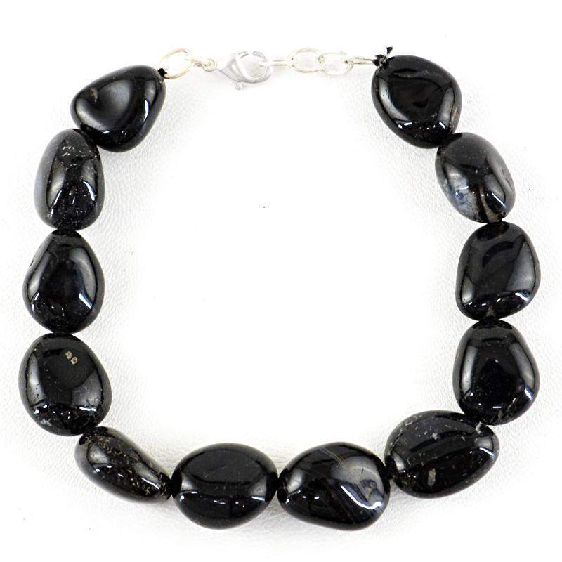 gemsmore:Natural Black Spinel Bracelet Untreated Beads