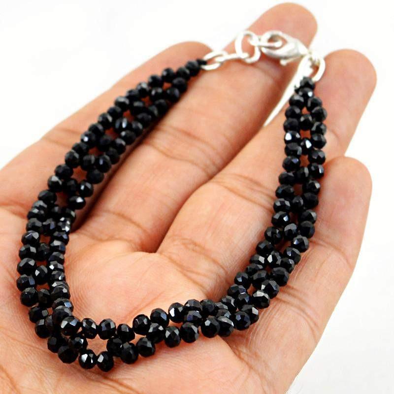 gemsmore:Natural Black Spinel Bracelet Untreated Round Faceted Beads