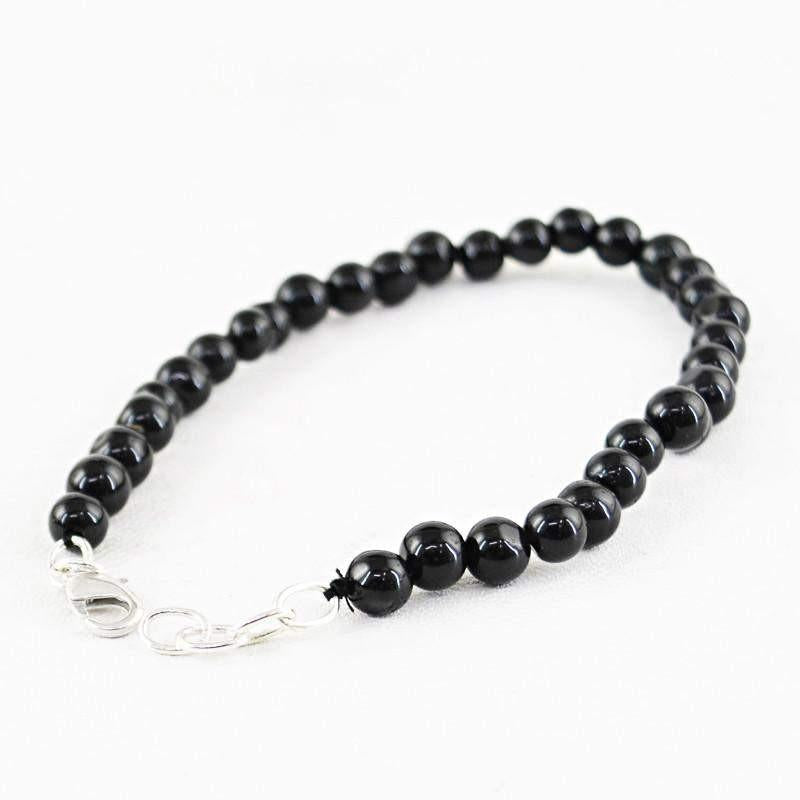 gemsmore:Natural Black Spinel Bracelet Untreated Round Shape Beads
