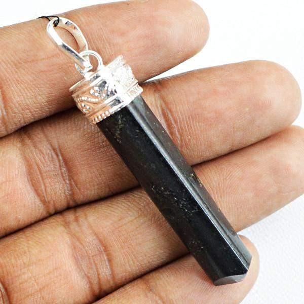 gemsmore:Natural Black Spinel Crystal Healing Point Pendant