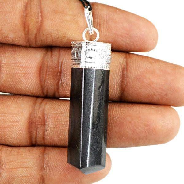 gemsmore:Natural Black Spinel Crystal Healing Point Pendant