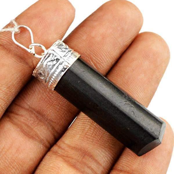 gemsmore:Natural Black Spinel Crystal Healing Point Pendant