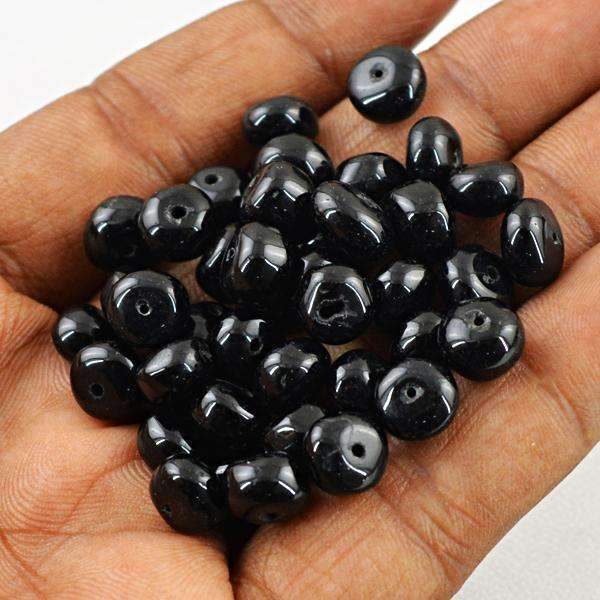 gemsmore:Natural Black Spinel Drilled Beads Lot - Round Shape