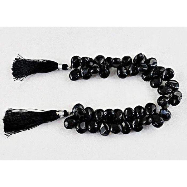gemsmore:Natural Black Spinel Drilled Beads Strand - Pear Shape