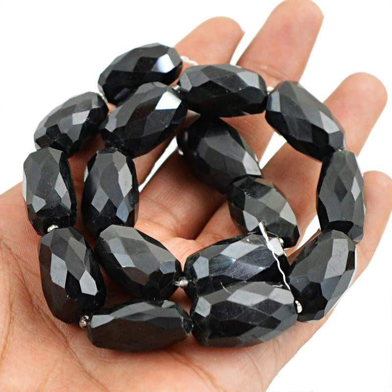 gemsmore:Natural Black Spinel Faceted Drilled Beads Strand