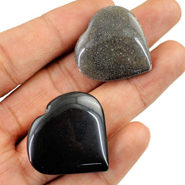 gemsmore:Natural Black Spinel & Jasper Carved Heart Shape Gemstone Lot