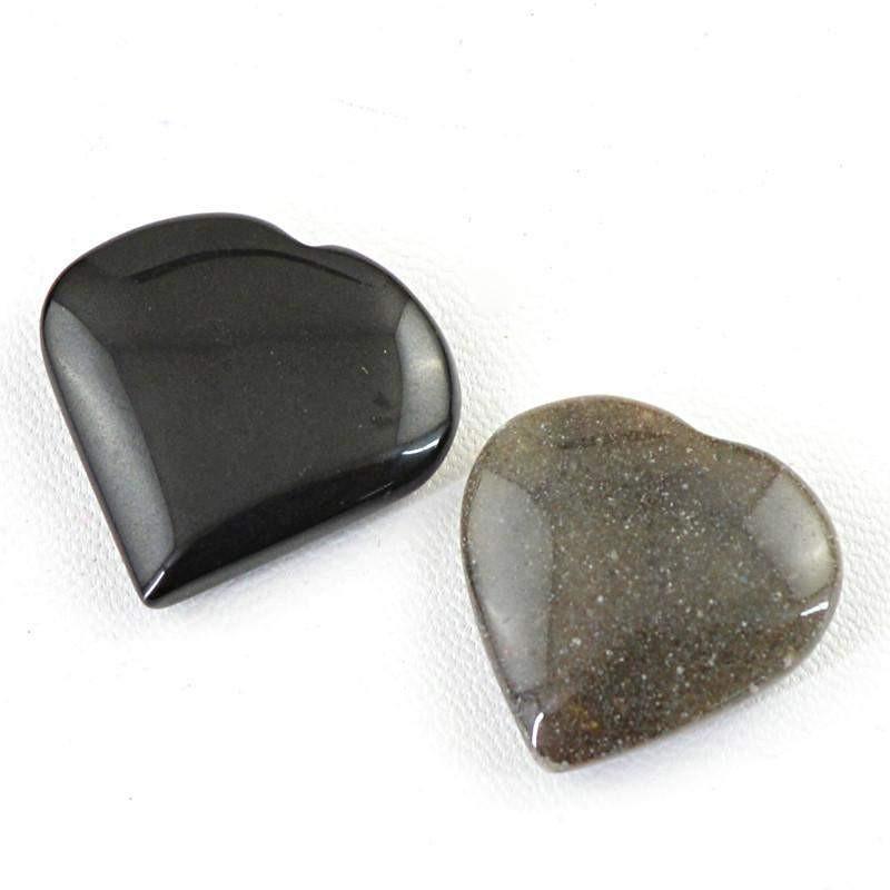 gemsmore:Natural Black Spinel & Jasper Carved Heart Shape Gemstone Lot