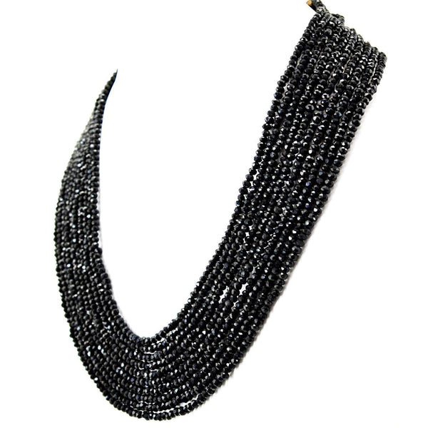 gemsmore:Natural Black Spinel Necklace 10 Line Round Cut Beads