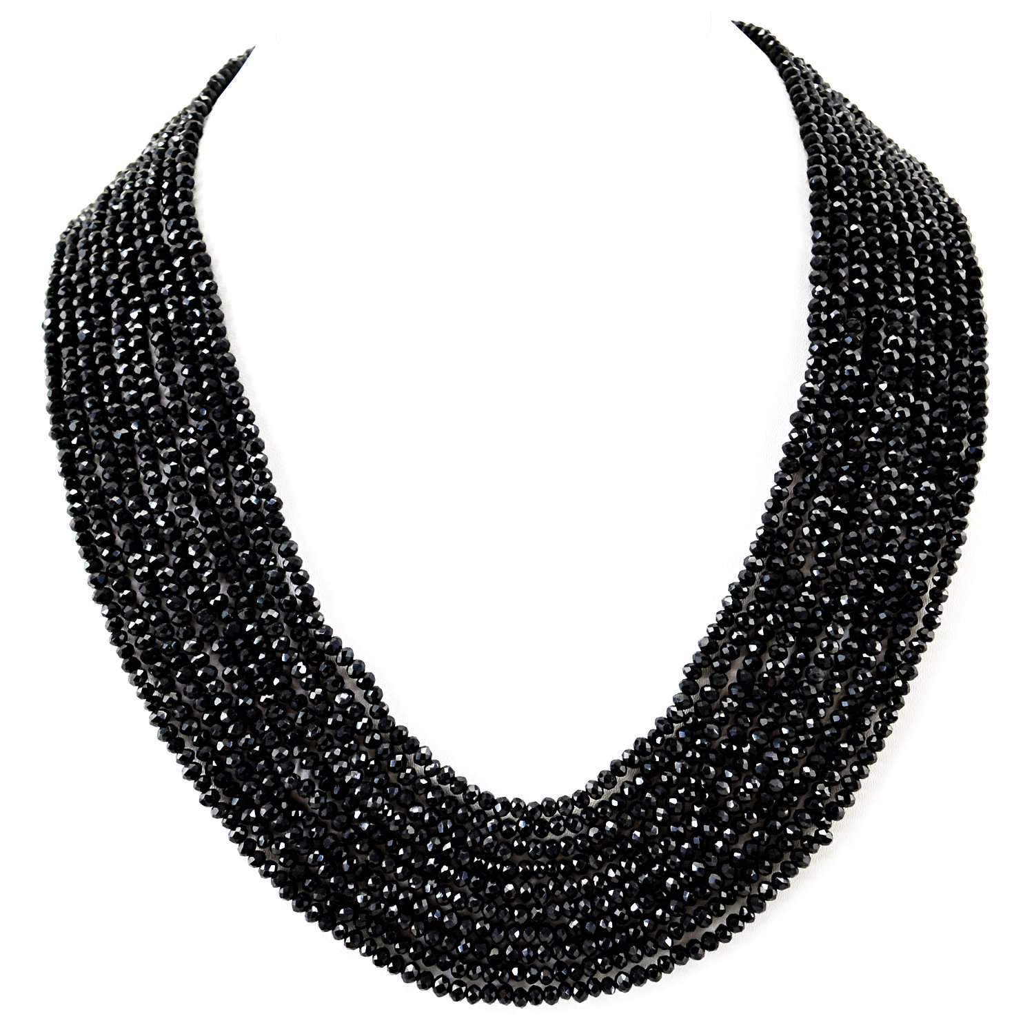 gemsmore:Natural Black Spinel Necklace 10 Line Round Cut Beads