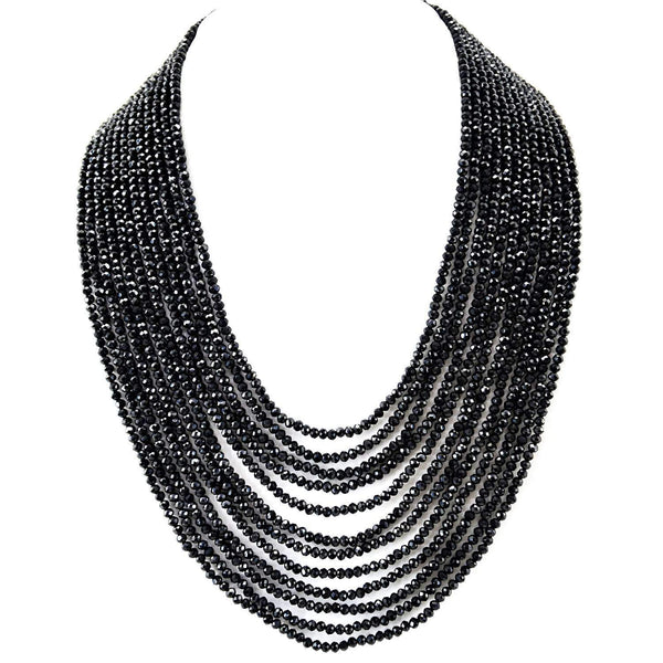 gemsmore:Natural Black Spinel Necklace 12 Strand Round Shape Faceted Beads