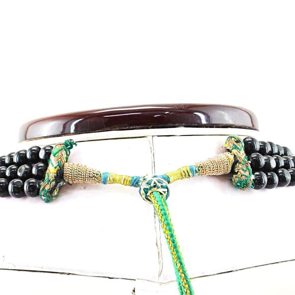 gemsmore:Natural Black Spinel Necklace 3 Line Round Shape Beads