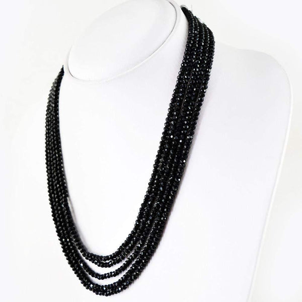 gemsmore:Natural Black Spinel Necklace 5 Line Round Shape Faceted Beads