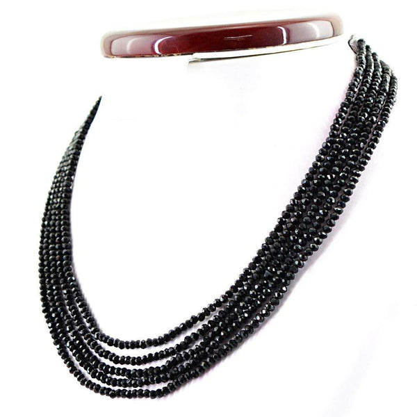 gemsmore:Natural Black Spinel Necklace 5 Line Untreated Round Cut Beads